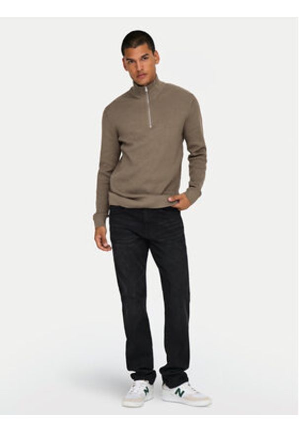 Only & Sons Sweter 22023210 Beżowy Regular Fit. Kolor: beżowy. Materiał: bawełna