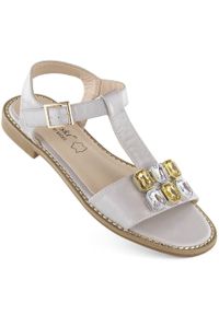 Sandały damskie z cyrkoniami komfortowe srebrne S.Barski 030. Kolor: srebrny