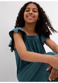 bonprix - Sukienka z dżerseju z elastycznej mieszanki bawełny organicznej. Typ kołnierza: kołnierz z falbankami. Kolor: niebieski. Materiał: jersey, bawełna #3