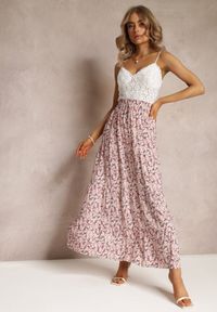 Renee - Różowa Rozkloszowana Spódnica Maxi w Kwiaty Dethuj. Kolor: różowy. Materiał: bawełna, tkanina. Wzór: kwiaty