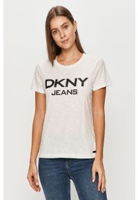 DKNY - Dkny - T-shirt. Okazja: na co dzień. Kolor: biały. Materiał: bawełna, dzianina. Wzór: nadruk. Styl: casual #1