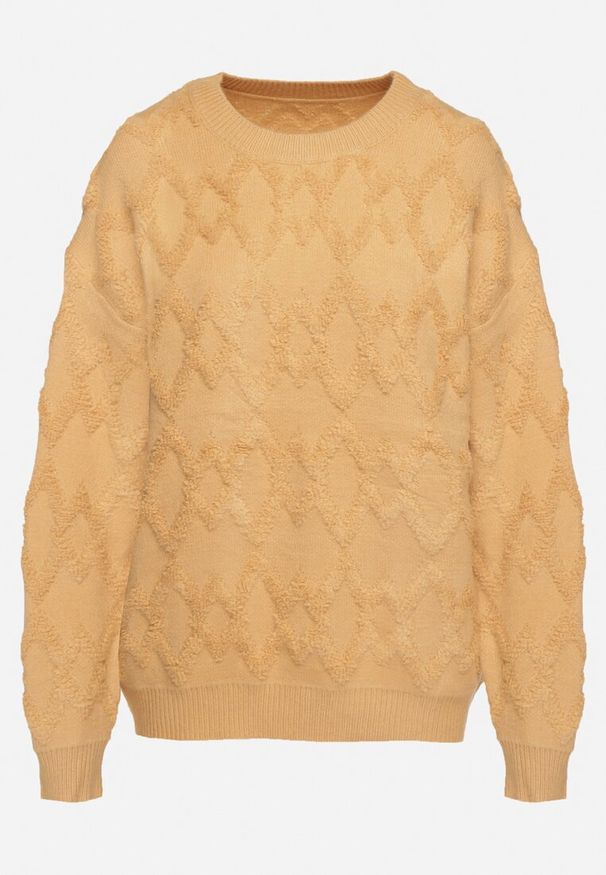 Born2be - Żółty Sweter o Luźnym Kroju i Wzorzystym Splocie ze Ściągaczami Elondrae. Okazja: na co dzień. Kolor: żółty. Materiał: bawełna, jeans. Wzór: ze splotem. Styl: casual, elegancki