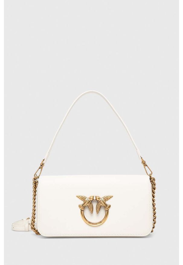 Pinko torebka skórzana kolor biały. Kolor: biały. Materiał: skórzane. Rodzaj torebki: na ramię