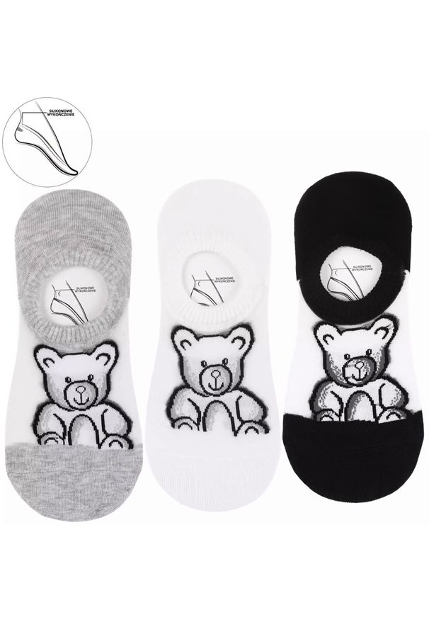 Damskie Stopki Moraj Misiu Mix Kolor 3 Pary. Kolor: biały. Materiał: materiał. Wzór: aplikacja