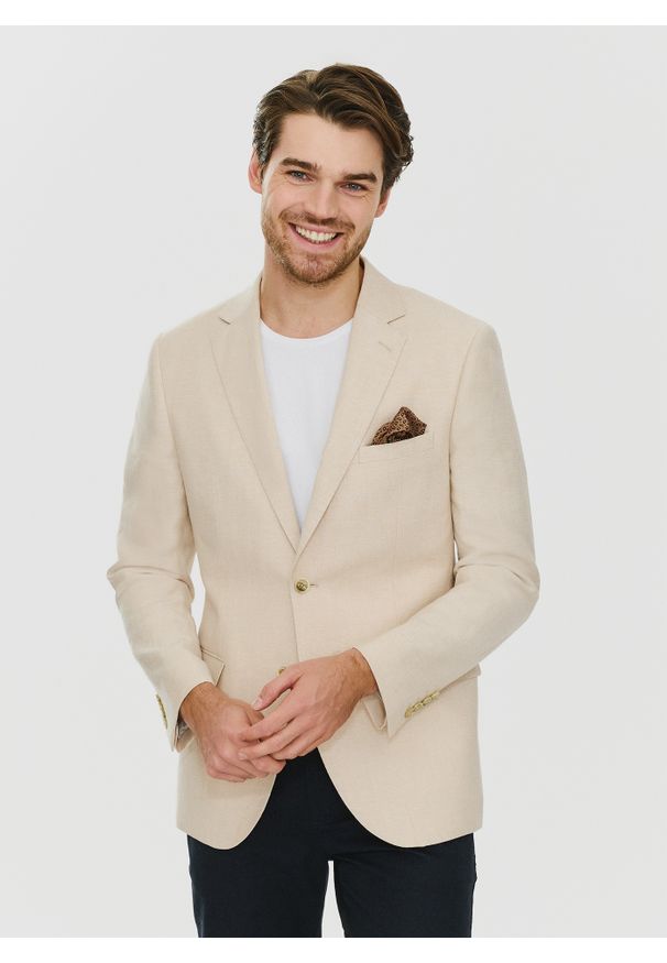 Pako Lorente - PAKO LORENTE – Lniana marynarka męska w kolorze beżowym. Okazja: na co dzień. Kolor: beżowy, oliwkowy, niebieski. Materiał: len. Styl: casual