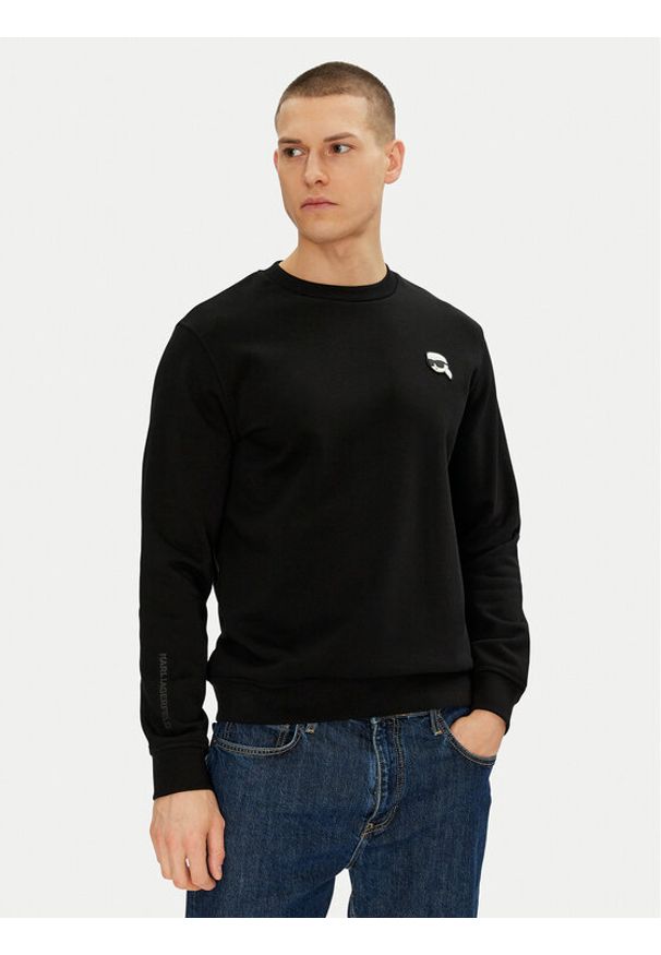 Karl Lagerfeld - KARL LAGERFELD Bluza 705710 500900 Czarny Regular Fit. Typ kołnierza: dekolt w karo. Kolor: czarny. Materiał: bawełna