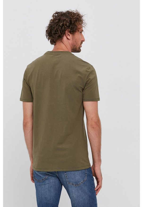 Guess - T-shirt. Okazja: na co dzień. Kolor: zielony. Materiał: bawełna, dzianina. Wzór: nadruk. Styl: casual