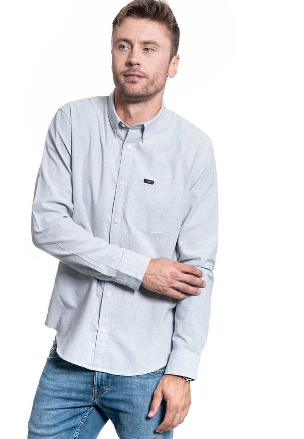 Lee - KOSZULA MĘSKA LEE BUTTON DOWN GREY MELE L880CN37. Typ kołnierza: button down. Kolor: szary