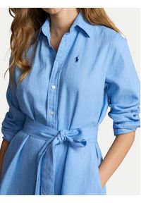 Polo Ralph Lauren Sukienka koszulowa 211943992002 Niebieski Regular Fit. Typ kołnierza: polo. Kolor: niebieski. Materiał: len. Typ sukienki: koszulowe #3