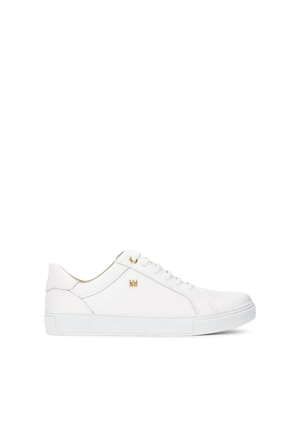 Kazar - Białe sneakersy damskie. Kolor: biały. Materiał: skóra. Szerokość cholewki: normalna