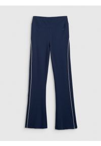 4f - 4F Legginsy z rozszerzanymi nogawkami damskie - granatowe L. Okazja: na spacer. Stan: podwyższony. Kolor: niebieski. Materiał: dzianina, bawełna, materiał. Sport: turystyka piesza #1