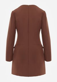 Born2be - Brązowa Elegancka Sukienka VICES o Trapezowym Kroju z Imitacją Kieszeni Amaliete. Okazja: na spotkanie biznesowe. Kolor: brązowy. Typ sukienki: trapezowe. Styl: elegancki #4