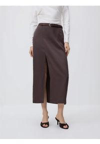 Reserved - Spódnica z lyocellem - ciemnobrązowy. Kolor: brązowy. Materiał: tkanina, len #1