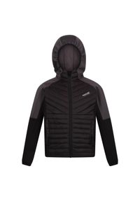 Kurtka turystyczna dziecięca Kielder Hybrid VI Regatta z kapturem. Typ kołnierza: kaptur. Kolor: szary, wielokolorowy, czarny. Materiał: poliamid. Styl: sportowy #1