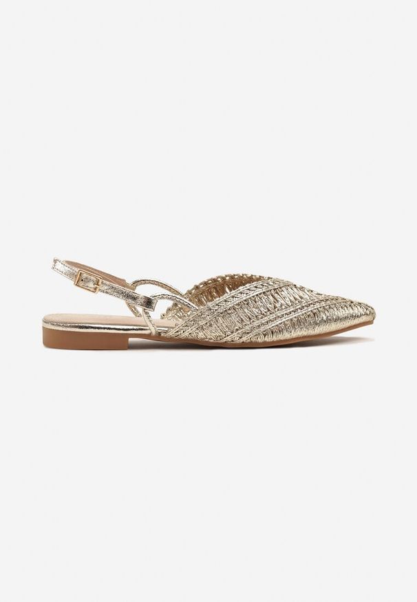 Renee - Złote Sandały Vices Slingback z Plecioną Cholewką i Metaliczną Nicią Nilannia. Okazja: na co dzień. Zapięcie: sprzączka. Kolor: złoty. Sezon: lato. Styl: elegancki, casual