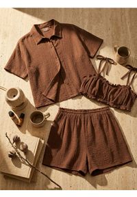 Sinsay - Bawełniana piżama trzyczęsciowa - brązowy. Kolor: brązowy. Materiał: bawełna #1