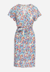 Born2be - Niebiesko-Czerwona Sukienka Midi z Wiskozowej Tkaniny w Kwiaty Relas. Typ kołnierza: dekolt kopertowy. Kolor: niebieski. Materiał: tkanina, wiskoza. Długość rękawa: krótki rękaw. Wzór: kwiaty. Typ sukienki: kopertowe. Styl: wakacyjny. Długość: midi #4