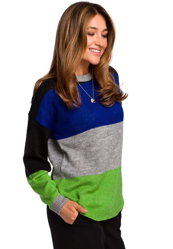 MOE - Klasyczny Sweter w Kolorowe Pasy - Model 3. Materiał: poliester, wełna. Wzór: kolorowy. Styl: klasyczny