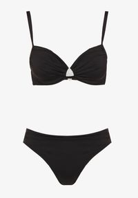Born2be - Czarne Bikini Biustonosz z Trójkątną Ozdobą i Majtki Typu Figi Natisalia. Kolor: czarny. Wzór: aplikacja