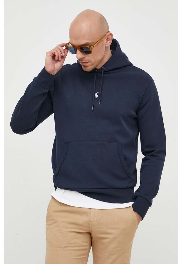 Polo Ralph Lauren bluza męska kolor granatowy z kapturem gładka. Typ kołnierza: kaptur, polo. Kolor: niebieski. Wzór: gładki