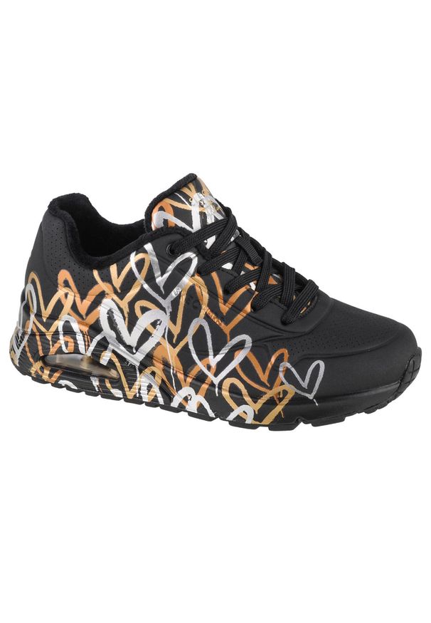skechers - Buty do chodzenia sneakersy damskie Skechers Uno-Metallic Love. Kolor: czarny. Materiał: guma, materiał, syntetyk. Sport: turystyka piesza