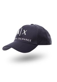 Armani Exchange - Granatowa czapka z daszkiem. Kolor: niebieski. Materiał: bawełna, skóra. Wzór: haft, aplikacja #3