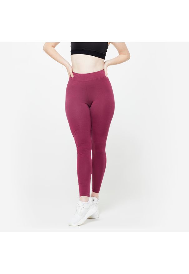 DOMYOS - Legginsy fitness damskie Domyos slim. Kolor: fioletowy. Materiał: elastan, materiał, bawełna. Długość: długie. Sport: fitness