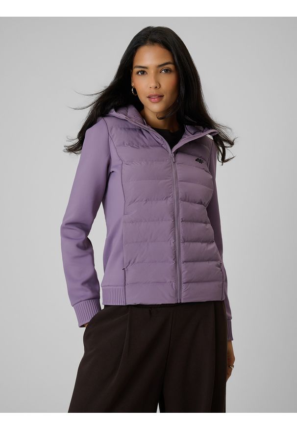 4f - 4F Kurtka z wypełnieniem syntetycznym damska - fioletowa M. Okazja: na co dzień. Kolor: fioletowy. Materiał: syntetyk. Styl: casual