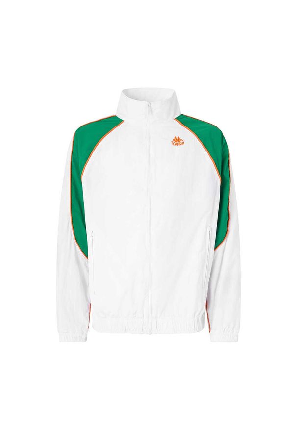 Kurtka z dresu Kappa 222 Banda Nucio. Kolor: biały, pomarańczowy, zielony, wielokolorowy, żółty. Materiał: dresówka. Sport: fitness