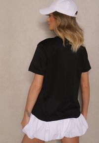 Renee - Czarny T-shirt Zdobiony Napisem z Brokatem Tezilea. Okazja: na spacer. Kolor: czarny. Materiał: jeans. Wzór: napisy, aplikacja #3