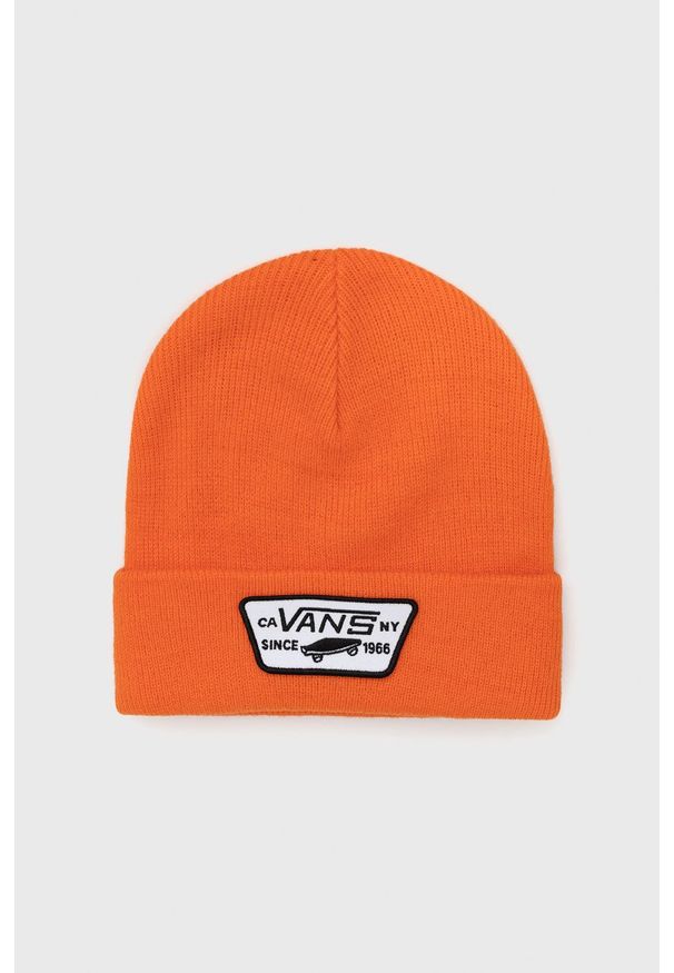 Vans Czapka kolor pomarańczowy z cienkiej dzianiny. Kolor: pomarańczowy. Materiał: dzianina