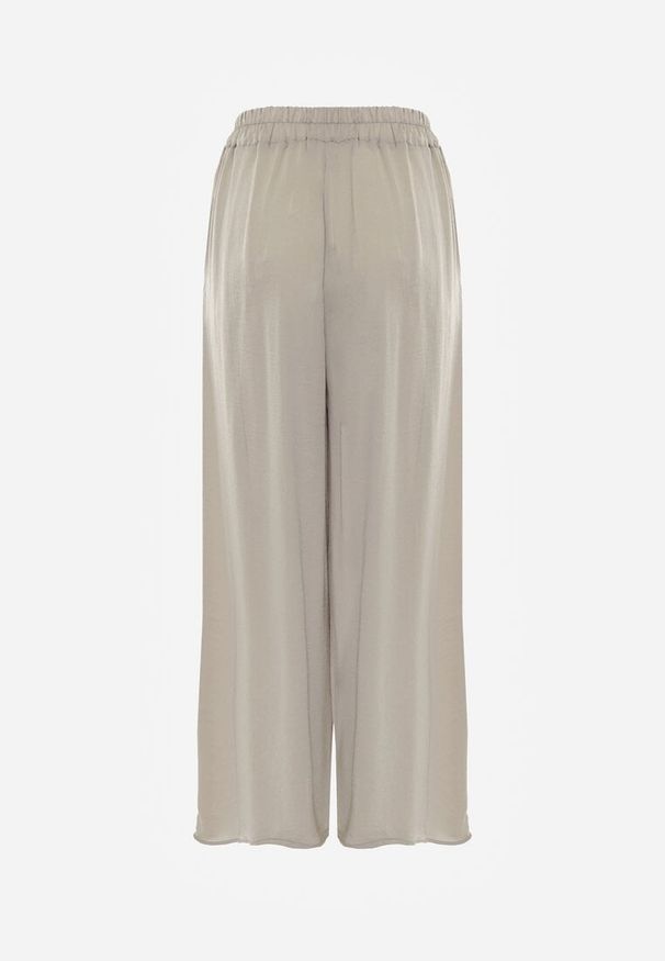 Renee - Jasnozielone Wiskozowe Spodnie Szerokie High Waist Rissalene. Okazja: na spotkanie biznesowe, do pracy. Stan: podwyższony. Kolor: beżowy. Materiał: wiskoza. Styl: biznesowy, elegancki