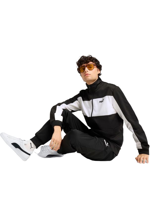 Dres Puma Poly Colorblock Suit, Mężczyźni. Kolor: czarny. Materiał: dresówka. Sport: fitness
