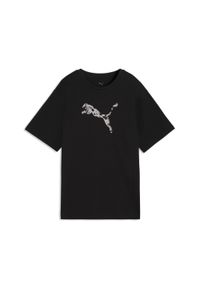 Puma - Damska luźna koszulka Essentials ze zwierzęcym nadrukiem PUMA. Kolor: czarny. Wzór: motyw zwierzęcy, nadruk #1