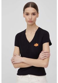 Armani Exchange t-shirt 3LYTAJ.YJC7Z damski kolor czarny. Kolor: czarny. Długość rękawa: krótki rękaw. Długość: krótkie. Wzór: aplikacja #2
