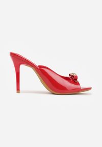 Renee - Czerwone Klapki Lakierowane na Szpilce VICES z Kokardą Daemnila. Okazja: na imprezę. Kolor: czerwony. Materiał: lakier. Sezon: lato. Obcas: na szpilce. Styl: elegancki #4