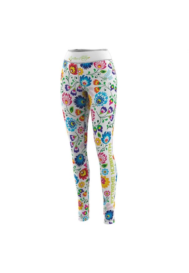 Legginsy do Jogi damskie EXTREME HOBBY FOLK 2. Kolor: biały. Materiał: poliester, elastan. Sport: joga i pilates