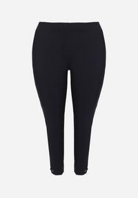 Born2be - Granatowe Spodnie z Wiskozą z Gumką w Talii i Aplikacjami przy Nogawkach Stellorie. Okazja: na co dzień. Kolekcja: plus size. Kolor: niebieski. Materiał: wiskoza. Wzór: aplikacja. Styl: elegancki, casual #4