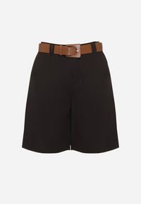 Born2be - Czarne Eleganckie Szorty z Wiskozą z Dodatkowym Paskiem z Klamrą Aranielle. Okazja: na co dzień, na spotkanie biznesowe. Stan: podwyższony. Kolor: czarny. Materiał: wiskoza. Styl: elegancki