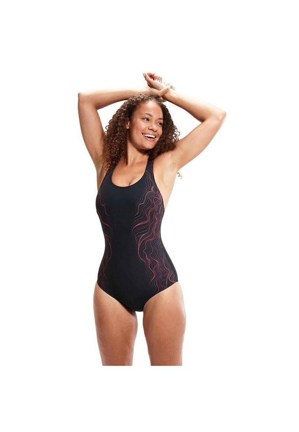 Speedo Calypso Printed Shaping Swimsuit – Czarny/Wiśniowy – Rozmiar 32. Kolor: czarny