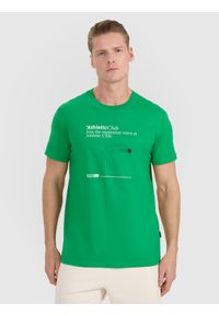 4f - 4F T-shirt regular z nadrukiem męski - zielony XXL. Okazja: na co dzień. Kolor: zielony. Materiał: bawełna, materiał, jersey. Długość rękawa: krótki rękaw. Długość: krótkie. Wzór: nadruk. Styl: klasyczny, sportowy, casual