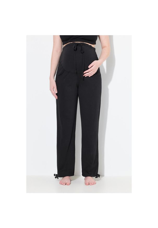 ULLA POPKEN - Damskie Spodnie dresowe Bellieva ekstra szeroki pas bio-bawełna. Kolekcja: plus size. Kolor: czarny. Materiał: bawełna, materiał. Długość: długie