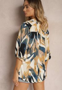 Renee - Beżowo-Żółta Bluzka z Guzikami Przy Dekolcie i Abstrakcyjnym Wzorem Ysabell. Okazja: na co dzień. Kolekcja: plus size. Kolor: beżowy. Styl: casual #4