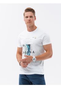 Ombre Clothing - T-shirt męski bawełniany z nadrukiem - biały V1 S1737 - XXL. Kolor: biały. Materiał: bawełna. Długość rękawa: krótki rękaw. Długość: krótkie. Wzór: nadruk. Styl: klasyczny #1