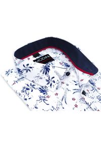 Modini - Biała koszula w kwiatki, krótki rękaw YK06. Kolor: biały. Materiał: bawełna, poliester, tkanina. Długość rękawa: krótki rękaw. Długość: krótkie. Wzór: kwiaty. Styl: klasyczny #1