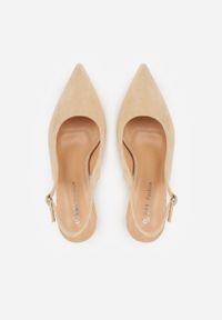 Born2be - Beżowe Sandały na Szpilce z Odkrytą Piętą Nevilianae. Okazja: na co dzień. Zapięcie: sprzączka. Kolor: beżowy. Materiał: jeans. Obcas: na szpilce. Styl: casual, klasyczny #4