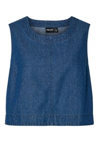 Pieces Top Tenim 17157936 Granatowy Regular Fit. Kolor: niebieski. Materiał: bawełna