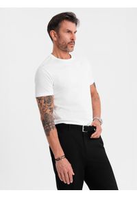 Ombre Clothing - Męski klasyczny bawełniany T-shirt BASIC - biały V4 OM-TSBS-0236 - XXL. Okazja: na co dzień. Kolor: biały. Materiał: bawełna. Styl: klasyczny #4
