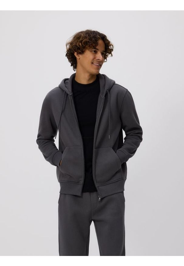 Reserved - Bluza z kapturem - ciemnoszary. Kolor: szary. Materiał: bawełna, dzianina