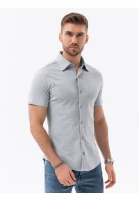 Ombre Clothing - Dzianinowa męska koszula slim fit z krótkim rękawem i kołnierzykiem – szara V5 OM-SHSS-0100 - XXL. Typ kołnierza: polo. Kolor: szary. Materiał: dzianina. Długość rękawa: krótki rękaw. Długość: krótkie. Styl: sportowy, elegancki #6